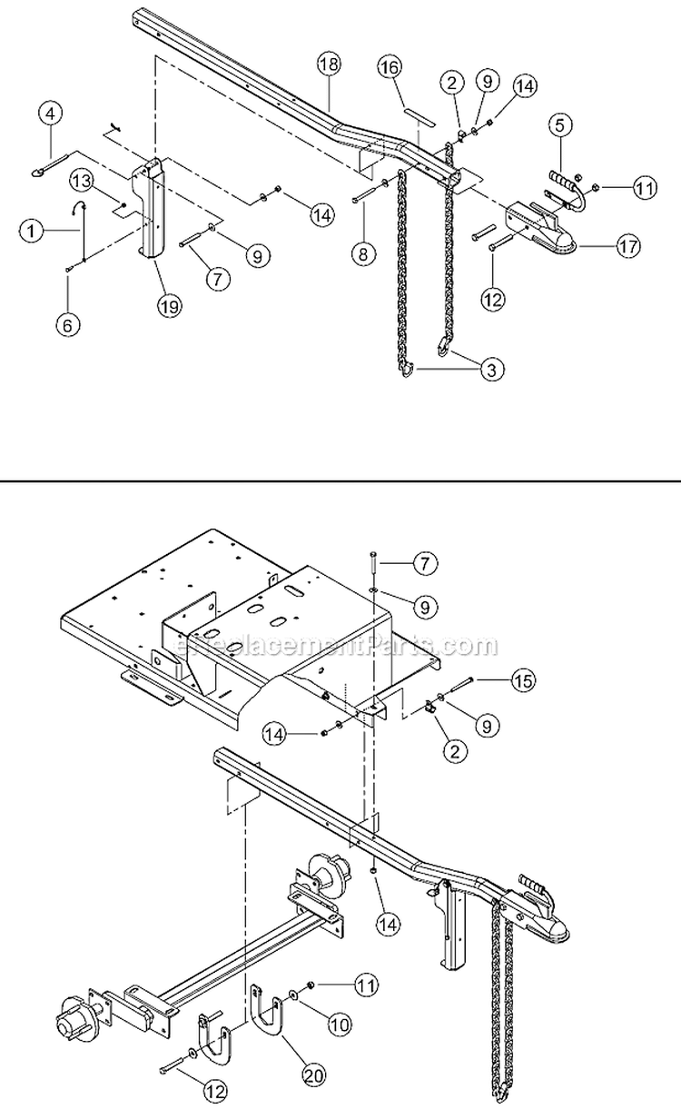 Hitch - Non-Ce Compliant Diagram and Parts List for SC5720B 5VJAA0010BW002960 Bear Cat Chipper Shredder